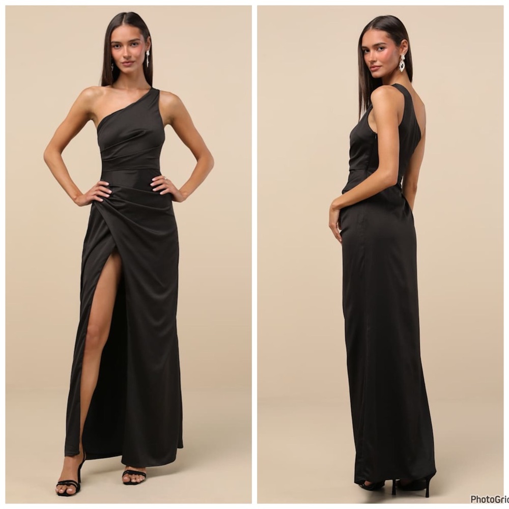 NWOT Lulu’s Dreaming of Elegance Black‎ Satin Maxi Dress $89 Formal XL